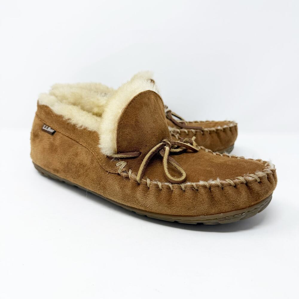 LL Bean Tan Suede/Shearling Moccasin Slipper Booties Men's Size 9 EUC